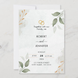 Dusty Blue Green Gold Eucalyptus Greenery Wedding  Invitation