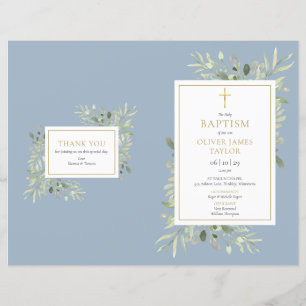 Dusty Blue Greenery Baptism Christening Program