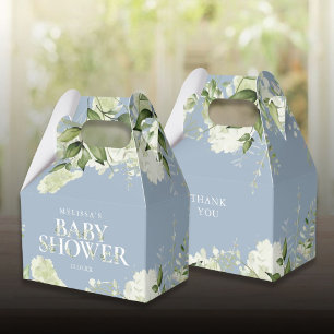 Dusty Blue Greenery Botanical Baby Shower Favor Box
