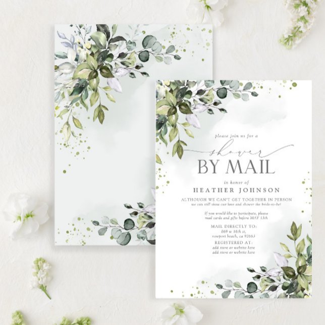 Dusty Blue Greenery Elegant Virtual Bridal Shower Invitation (Creator Uploaded)
