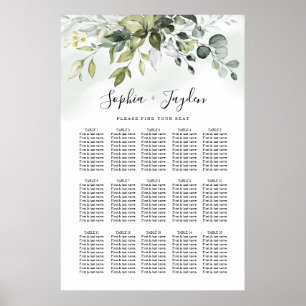 Dusty Blue Greenery Elegant Wedding Seating Chart