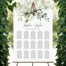 Dusty Blue Greenery Elegant Wedding Seating Chart