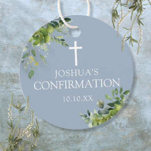 Dusty Blue Greenery Floral Confirmation Favour Tags