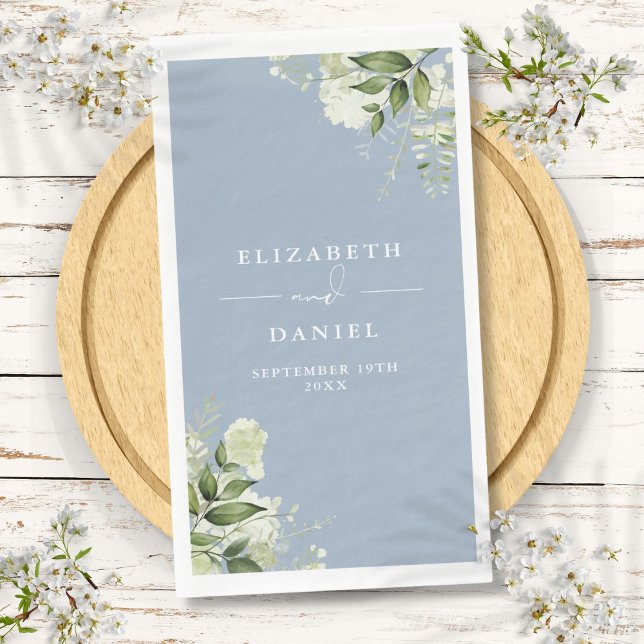 Dusty Blue Greenery Floral Elegant Wedding Napkin (Dusty Blue Greenery Floral Elegant Wedding Paper Guest Towels)