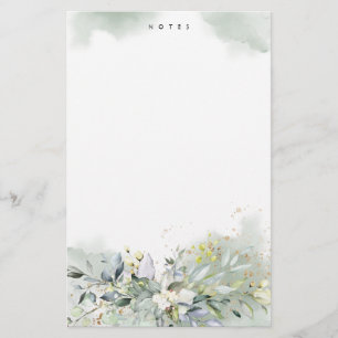 Dusty Blue Greenery Foliage Leaves Personalized Stationery