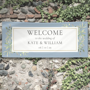 Dusty Blue Greenery Foliage Wedding Welcome Banner