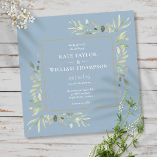 Dusty Blue Greenery Leaves Foliage Wedding Invitation