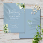 Dusty Blue Greenery Leaves Monogram Wedding Invitation<br><div class="desc">This elegant botanical greenery leaves wedding invitation can be personalized with your information in chic typography with your monogram initials on the reverse. Designed by Thisisnotme©</div>