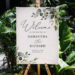 Dusty Blue Greenery Leaves Wedding Welcome Sign<br><div class="desc">Designed to coordinate with our Boho Greenery wedding collection, this customizable welcome sign template features watercolor eucalyptus & leafy foliage and has been paired with an elegant calligraphy and a classy serif font in black. To make advanced changes, please select "Click to customize further" option under Personalize this template.</div>