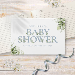 Dusty Blue Greenery Letter Baby Shower Guest Book