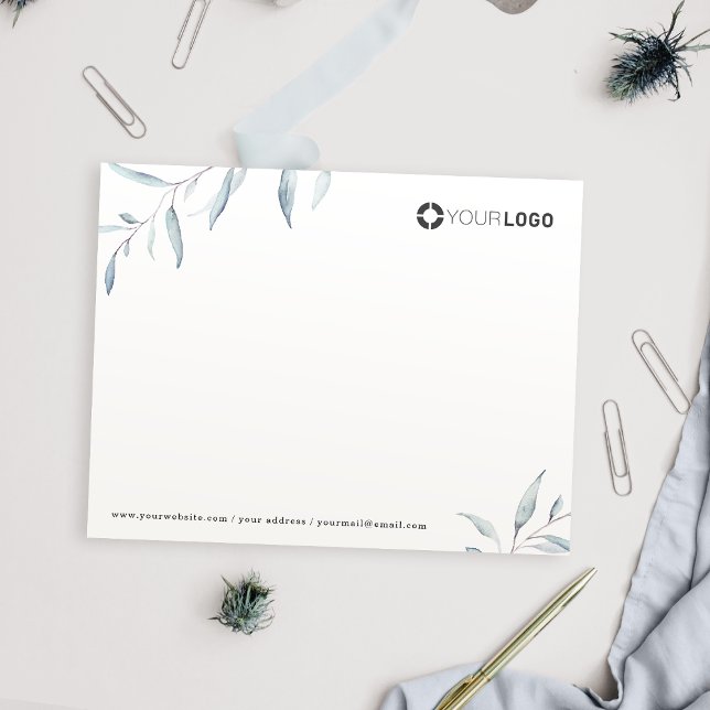 Dusty blue greenery logo business Stationery Card (Dusty blue greenery logo business Stationery Note Card)