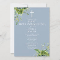 Dusty Blue Greenery Monogram First Holy Communion