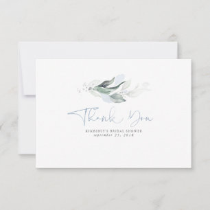 Dusty Blue Greenery Silver Leaves Small Thank You Card