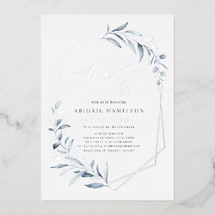 Dusty Blue Greenery Silver Rustic Baby Shower 
