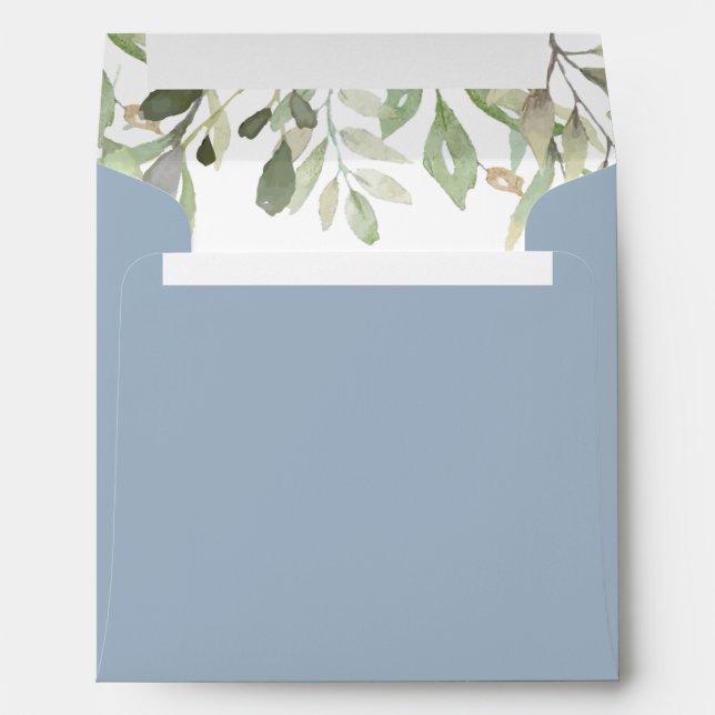 Dusty Blue Greenery Square Return Address Envelope (Back (Bottom))