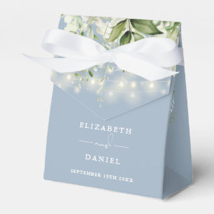 Dusty Blue Greenery String Lights Wedding Favor Box