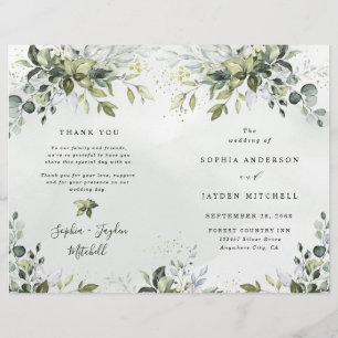 Dusty Blue Greenery Thème Plié Mariage Programmes