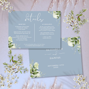 Dusty Blue Greenery Wedding Details Information Invitation