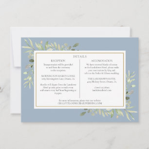Dusty Blue Greenery Wedding Details Information Invitation