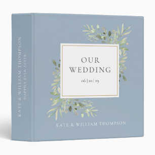 Dusty Blue Greenery Wedding Photo 3 Ring Binder