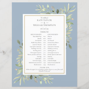 Dusty Blue Greenery Wedding Schedule Timeline