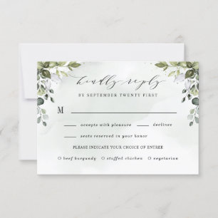 Dusty Blue Greenery with Meal Choice Boho Wedding RSVP Card