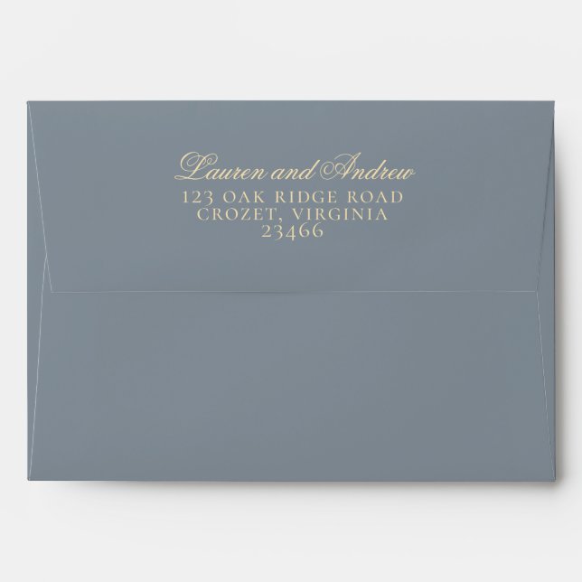 Dusty Blue Grey and Gold Modern Minimalist Envelope (Back (Top Flap))