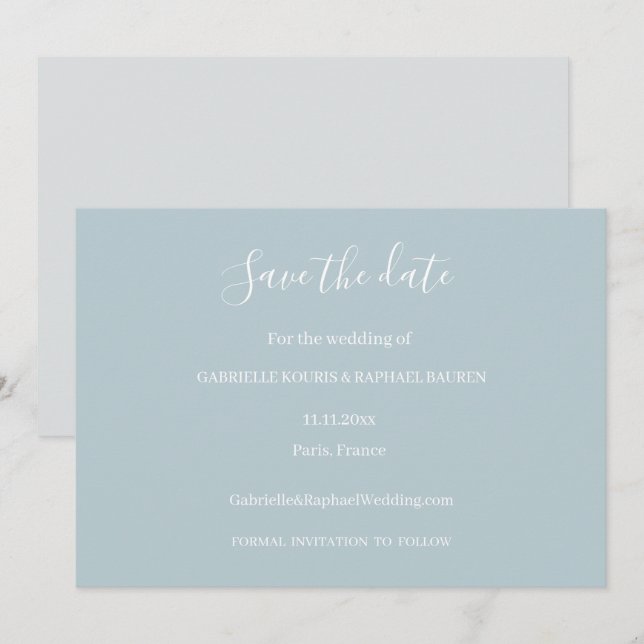 Dusty Blue Grey and White Save The Date Wedding Invitation (Front/Back)
