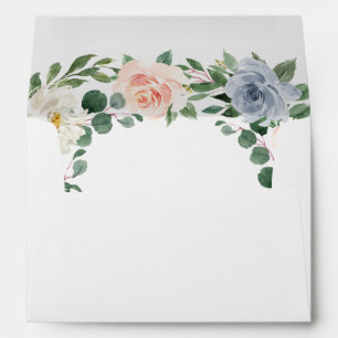 Dusty Blue Grey Blush Pink Peach Floral Wedding Envelope