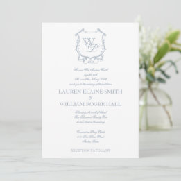 Dusty Blue Grey Crest Wedding Invitation