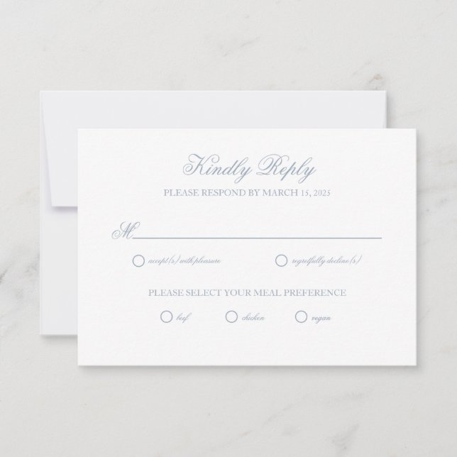 Dusty Blue Grey Crest Wedding RSVP Card (Front)