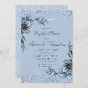 Dusty Blue Grey Floral Couples Invitations de douc