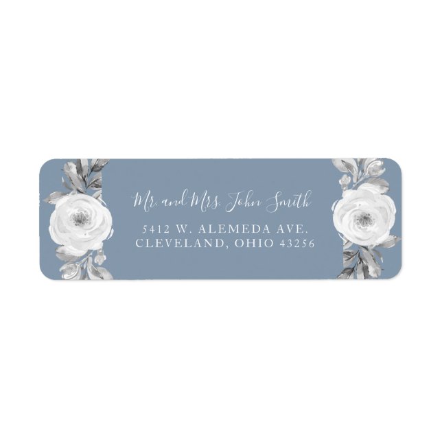 Dusty Blue Grey Floral Diamond Wedding Labels (Front)