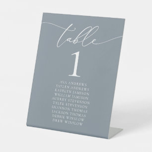 Dusty Blue Grey Minimalist Wedding Table Number Pedestal Sign