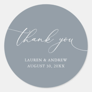 Dusty Blue Grey Minimalist Wedding Thank You Classic Round Sticker