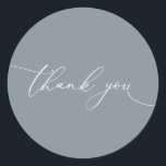 Dusty Blue Grey Modern Wedding Thank You Classic Round Sticker<br><div class="desc">Our modern minimalist thank you sticker/seal has "thank you" written in modern calligraphy script. Background can be customized.</div>