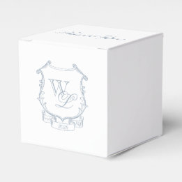 Dusty Blue Grey Monogram Crest Favor Box