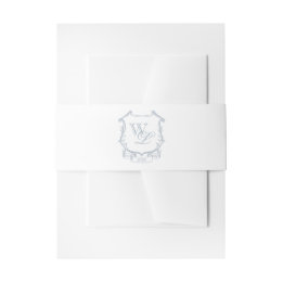 Dusty Blue Grey Monogram Crest Invitation Invitation Belly Band