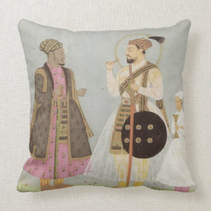 Dusty Blue, Grey & Pink Mughal Throw Pillow