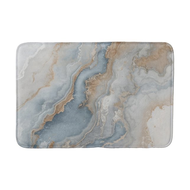 Dusty Blue Grey Tan Beige Abstract Bath Mat (Front)