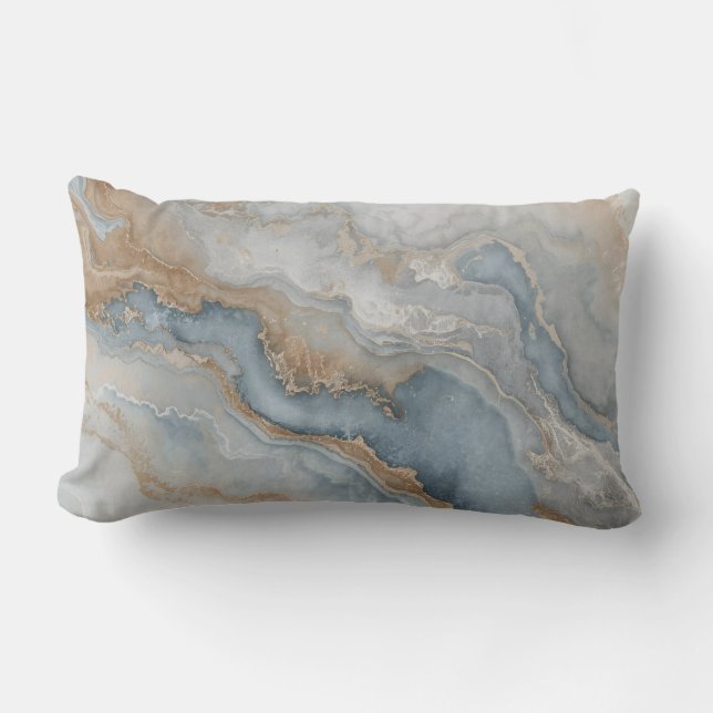 Dusty Blue Grey Tan Beige Abstract Lumbar Pillow (Front)
