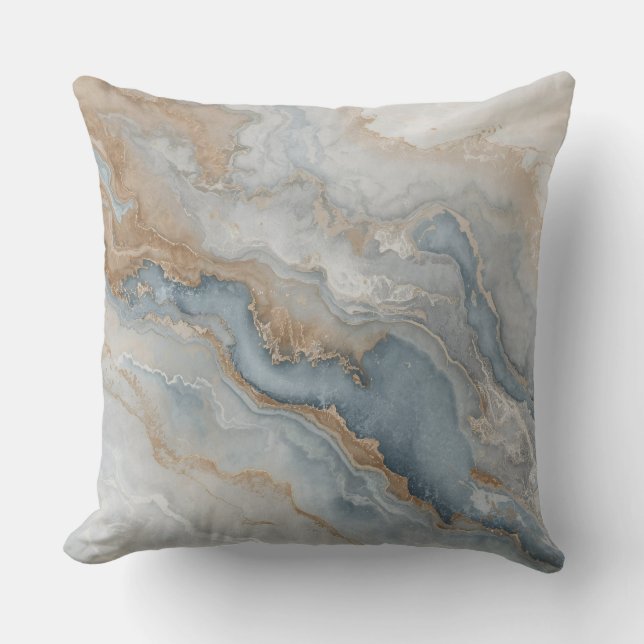 Dusty Blue Grey Tan Beige Abstract Throw Pillow (Front)