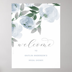 Dusty Blue & Grey Watercolor Bridal Shower Welcome Poster