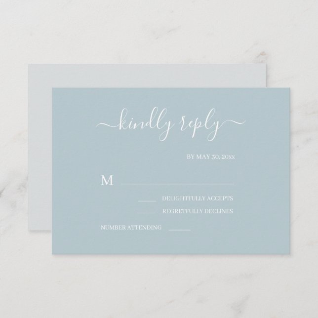 Dusty Blue Grey White Minimalist Wedding RSVP Invitation (Front/Back)