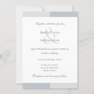 Dusty Blue Grey White Stripes Ampersand Wedding Invitation