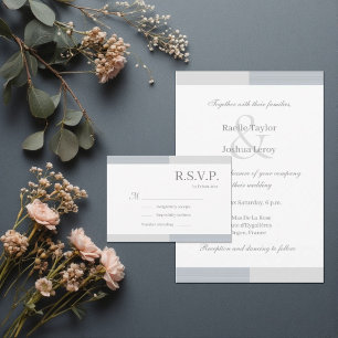Dusty Blue Grey White Stripes Elegant Wedding RSVP Invitation