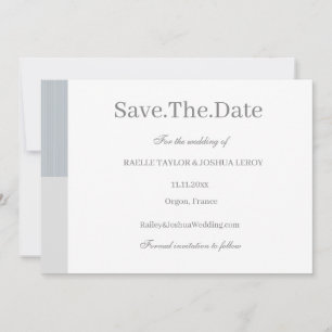 Dusty Blue Grey White Stripes Save The Date Invitation