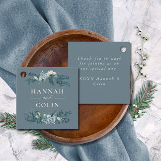 Dusty Blue Grey Winter Floral Wedding Favour Tags