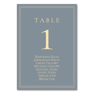 Dusty Blue-Grey with Gold Seating Chart Table Number