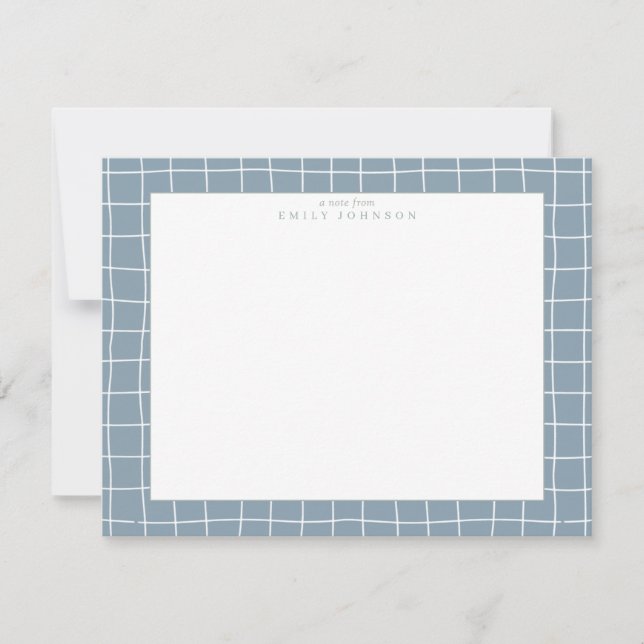 Dusty Blue Grid Frame Note Card (Front)